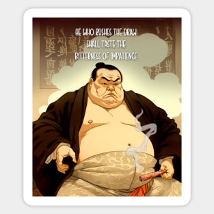 Puff Sumo: "He Who Rushes the Draw Shall Taste the Bitterness of Impatience" - Puff Sumo Sticker